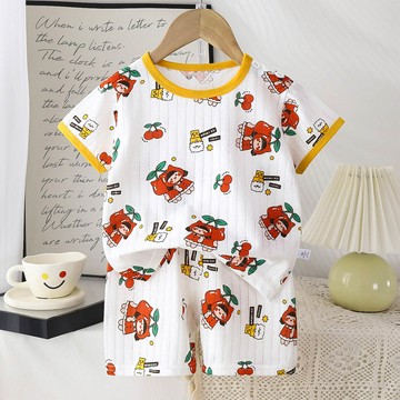 WarmNest - 純棉網眼透氣短袖短褲家居服套裝-櫻桃娃娃