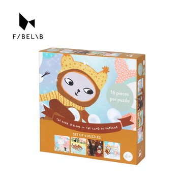 【Fabelab】拼圖四入組 (可客製手寫小卡)｜ 四季款 各16片入門拼圖 啟蒙益智 手眼協調 空間認知 親子共玩 幼童週歲 生日禮物 送禮首選