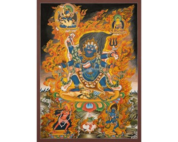 六臂瑪哈嘎拉唐卡繪畫採用傳統顏料展現正宗藏族藝術