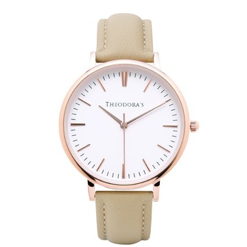 Hera 簡約中性款真皮腕錶[小錶面] 蛋殼白面-真皮香檳杏