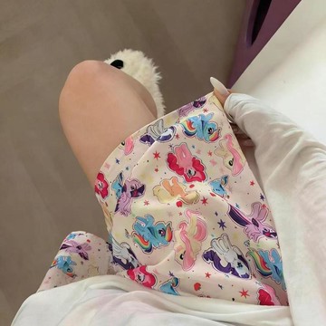 臺灣-出貨🔥寬鬆休閒日系睡褲夏季卡通可愛家居雲朵短褲小馬寶莉短褲雲朵棉