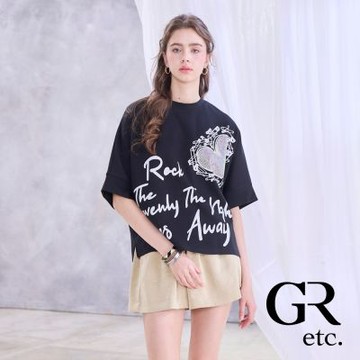 【GLORY21】網路獨賣款-etc.亮鑽愛心圓領太空棉上衣-黑