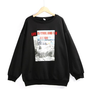 3112加絨衛衣 秋冬大碼寬松簡約韓版長袖收口外套上衣女外貿尾單