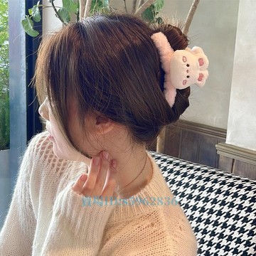 熱賣免運📣可愛卡通毛絨髮夾 少女後腦勺盤發抓夾甜美髮卡兒童鯊魚夾髮飾
