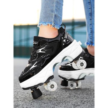 新款變形鞋兒童暴走鞋男女四輪隱形輪滑鞋夏季多色學生四輪可收縮