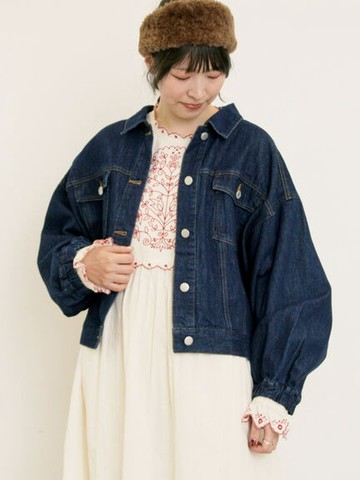 牛仔/絨面雙口袋排釦翻領短版外套(0F001194510) - Samansa Mos2