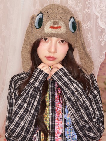 焦糖棕長耳毛絨小熊針織帽復古日常百搭可愛