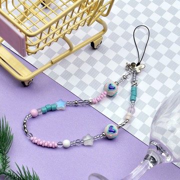 淡淡的酷酷的粉藍手機鍊/ 壓克力手機鍊