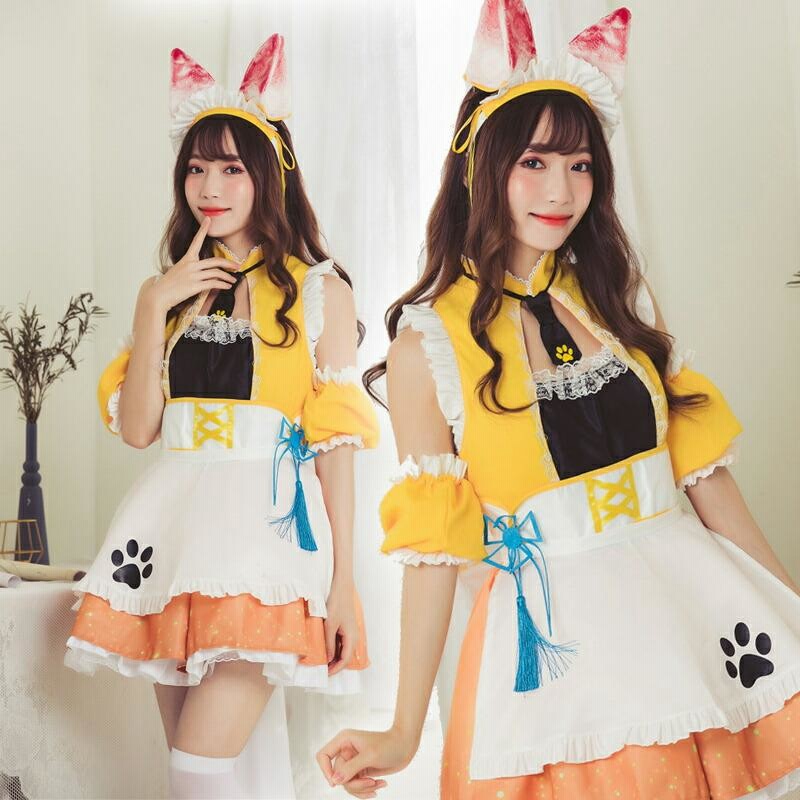 耳付き バニーガール風 メイド服 ゴスロリ ロリータ コスプレ