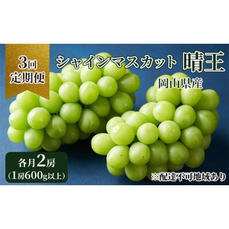 ふるさと納税 ぶどう 定期便 2024年 先行予約 シャイン マスカット 晴王 各月2房（1房600g以上） 3回コース マスカット ブドウ 葡萄  岡山県産 .. 岡山県玉野市