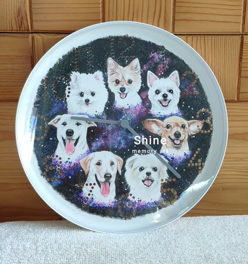 【客製】手繪寵物狗狗挂墻時鐘-四隻或以上|紀念 禮物 毛小孩