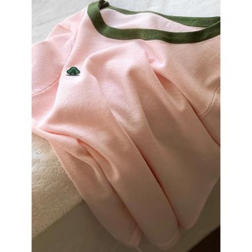 奧特萊斯清倉專柜撤回甜美減齡撞色刺繡冰絲針織短袖T恤上衣女夏
