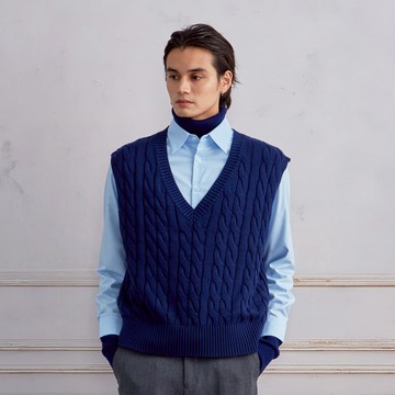 可拆領寶藍色麻花背心-725213173012