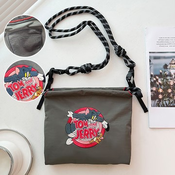 【湯姆貓與傑利鼠】多功能刺繡包系列 單肩款灰 (平輸品)