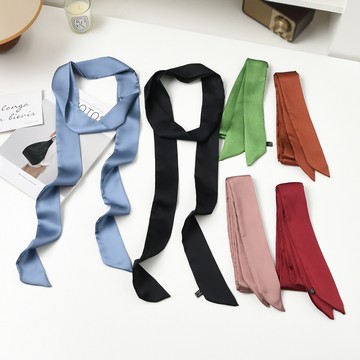 【唯家】純色絲巾女細窄長條領巾韓國百搭裝飾小圍巾飄帶領帶腰帶髮帶