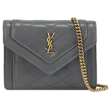 YSL 685612 Gaby Mini 超迷你斜背卡片零錢包/翻蓋鍊包.灰