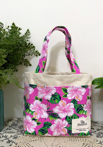 歐風田園桃紅花花圖案色包包手提托特包小挽袋