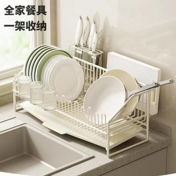 【檯面免打孔】瀝水碗碟架 廚房置物架 碗架 瀝水籃 碗碟收納架 餐具收納 不鏽鋼材質 雙層分區 可伸縮設計 水槽旁檯面收納