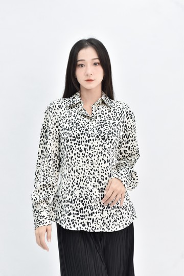 (S) zara 白色豹紋襯衫上衣