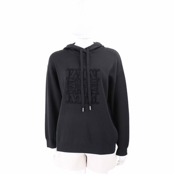 MAX MARA PAMIR 立體M字線條黑色純羊毛連帽針織衫 毛衣