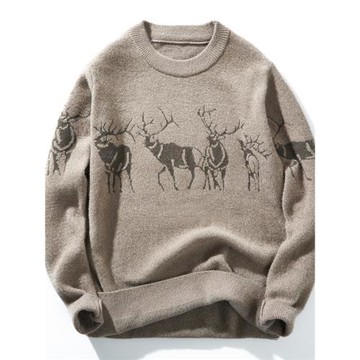 秋冬季仿水貂絨男士圓領加厚毛衣時尚帥氣青年男裝雪尼爾針織衫潮