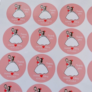 婚禮貼紙 喜帖貼紙 新郎 新娘 加thank you