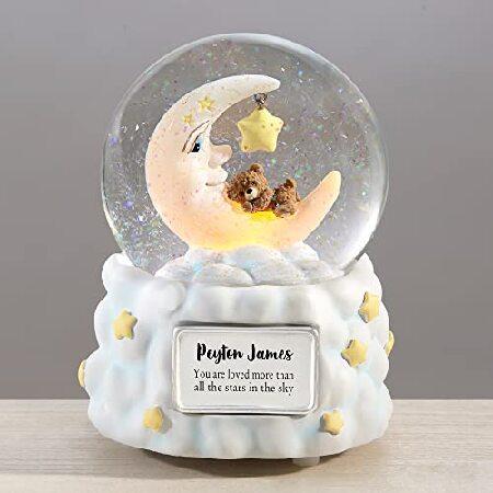 Personalization Universe Moon and Stars Personalized Snow Globe with LED Light, Custom Name and Message, Plays 'Jesus Loves Me', Ideal for Kids and Nu