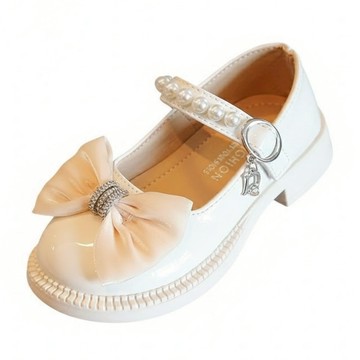 Yubly 女童莉絲珍皮鞋 演奏會花童婚禮鞋  Clova White  160