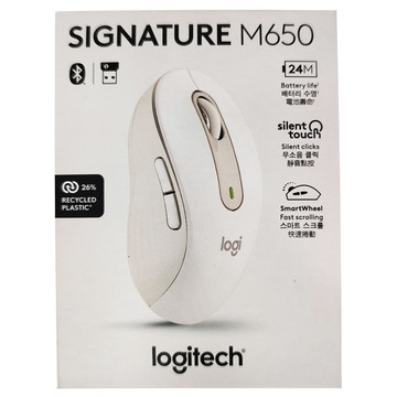 Logitech 羅技 M650 多工靜音無線滑鼠，白色，靜音按鍵設計，智能滾輪，人體工學