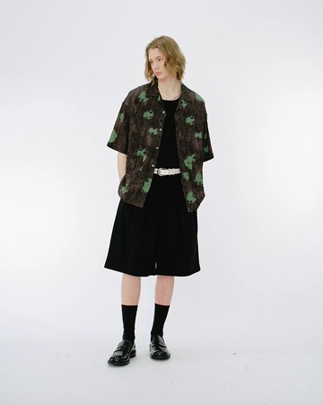 日系極簡 重磅針織刺繡短褲