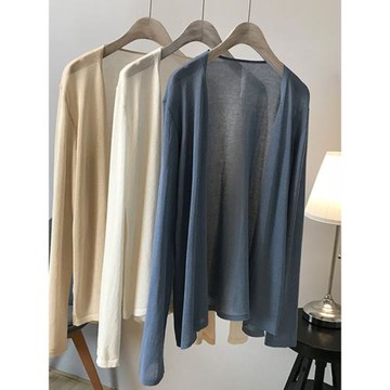 藍色外搭開衫高級感配裙子薄款防曬女春秋慵懶風小個子冰絲針織衫