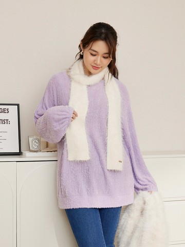 雲朵自訂款-柔軟毛織V領泡泡袖長版上衣