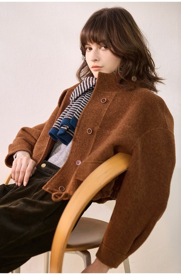 立領抽繩短版大衣