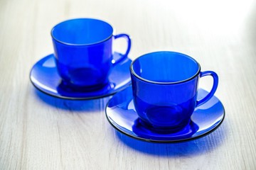 法國製 DURALEX Sapphire系列藍色咖啡茶杯盤組  台灣免運