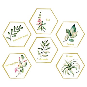 WA. WALL ART 無痕設計壁貼 防水PVC FX82021 2張  60 x 45cm  植物 金屬 邊框 白色 + 綠色 + 金色