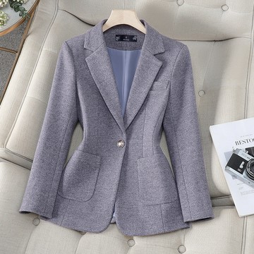 【小歡喜Little Joy】S-4XL西裝外套 高級感呢子女裝西服外套 秋冬新款 灰色簡約幹練氣質通勤厚款小西裝