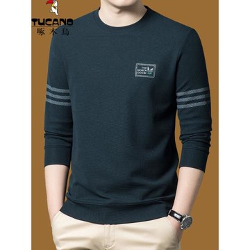 啄木鳥圓領衛衣男士春秋新款長袖t恤純棉休閑潮牌打底衫男裝上衣