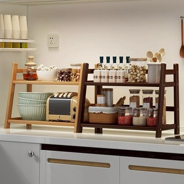 置物架家用廚房客廳桌面臺面整理架好看復古風廚房置物收納雙層款