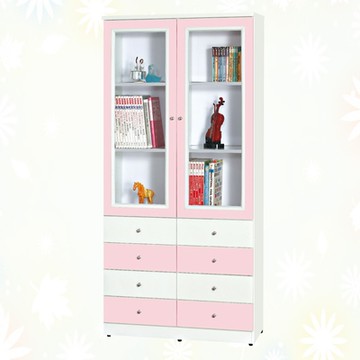 文創集 南亞塑鋼 雪菲多彩百葉3.1尺雙開門八抽屜高塑鋼書櫃(五色可選)-91.5x36.5x190cm免組