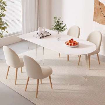 展示桌 展示臺 電腦桌 免運 開立發票 亞克力懸浮巖板餐桌現代簡約半圓島臺靠墻餐桌椅組合家用吃飯桌子