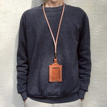 手縫識別證/直式-黃茶身白線/掛繩