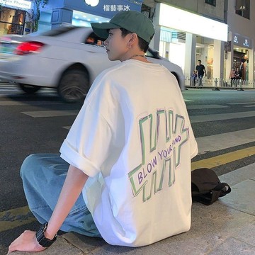 100%純棉歐美潮牌T恤高檔短袖夏季cosplay男體恤衫潮流寬鬆五分袖