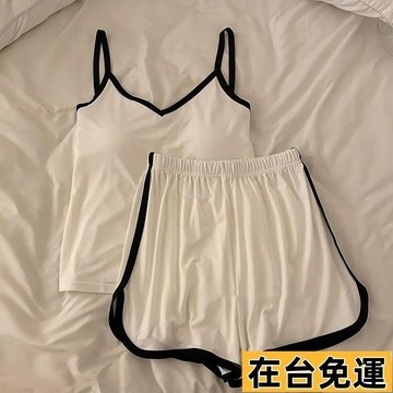 🔥台灣發出🔥 韓係涼感莫代爾睡衣套裝 帶胸墊睡衣 棉質睡衣韓國睡衣性感睡衣吊帶睡衣套裝女睡衣女背心女生睡衣 RHPN