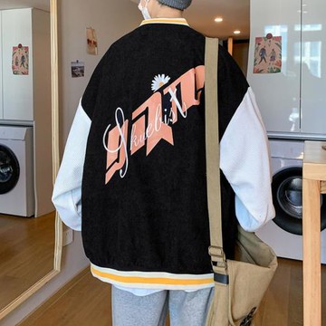 外套男春秋季拼接撞色字母印花夾克美式棒球服青少年機能沖鋒衣潮