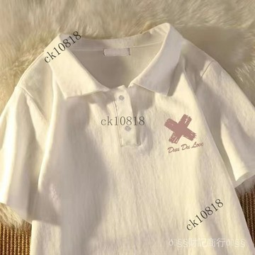 ✨可開發票#polo衫純棉學生白色短袖T恤女夏季新款韓版字母印花風寬鬆上衣潮#免運費