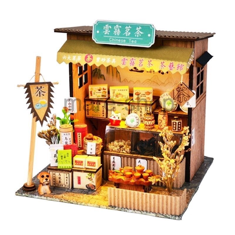 ハウス 建物 ドールハウス DIYドールハウスキット 24スケール お茶 お茶屋 中国風 ドールハウス家具 組み立て模型