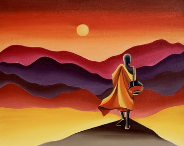 佛教和尚繪畫佛陀原創藝術精神牆藝術油畫布