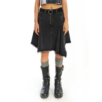 NEVERSEEZ 水洗拼接寬松牛仔裙半身短裙