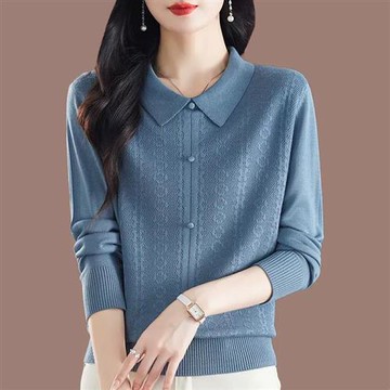 【米蘭精品】現貨+預購 針織衫長袖POLO衫-氣質提花寬鬆套頭女上衣3色74kx25