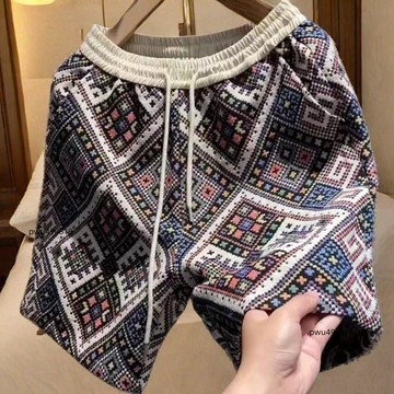 ✨臺灣出貨 夏男士印花直筒褲潮流時尚休閒短褲透氣百搭沙灘褲情侶同款五分褲